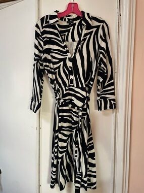 Talbots Black and White Zebra-Print Shirt Dress